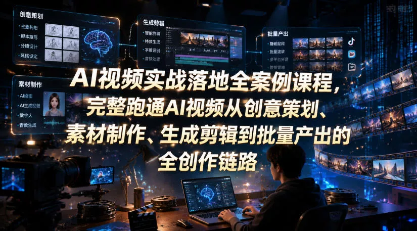 AI视频实战落地全案例课程，完整跑通AI视频从创意策划、素材制作、生成剪辑到批量产出的全创作链路-云梦阁