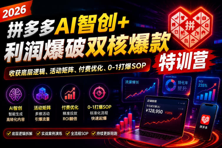 2026拼多多AI智创+利润爆破双核爆款特训营，收获底层逻辑、活动矩阵、付费优化、0-1打爆SOP（更新0810）-云梦阁