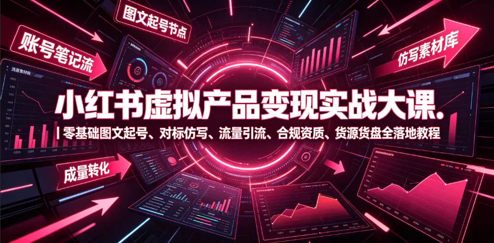 小红书虚拟产品变现实战大课｜零基础图文起号、对标仿写、流量引流、合规资质、货源货盘全落地教程-云梦阁