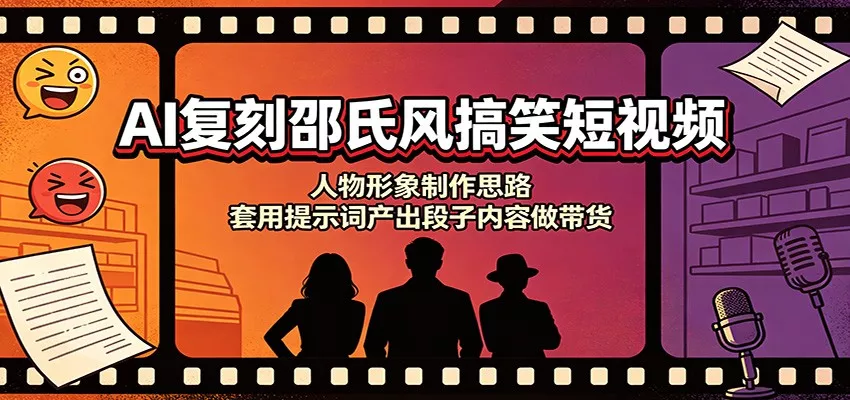 AI复刻邵氏风搞笑短视频：人物形象制作思路，套用提示词产出段子内容做带货-云梦阁