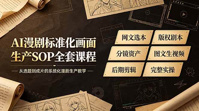 （19806期）AI漫剧标准化画面生产SOP全套课程-更新，网文选本版权剧本分镜资产全覆盖，图文生视频后期剪辑完整实操教学-云梦阁