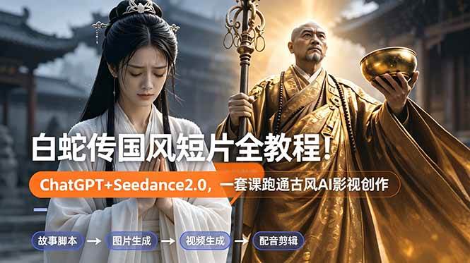 （18737期）白蛇传-国风短片全教程！ChatGPT+Seedance2.0，一套课跑通古风AI影视创作-云梦阁