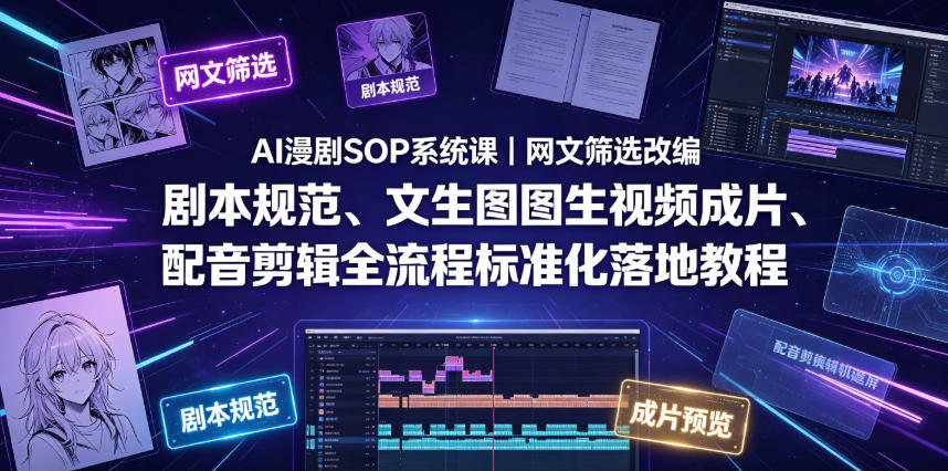 AI漫剧SOP系统课｜网文筛选改编、剧本规范、文生图图生视频成片、配音剪辑全流程标准化落地教程（更新0810）-云梦阁