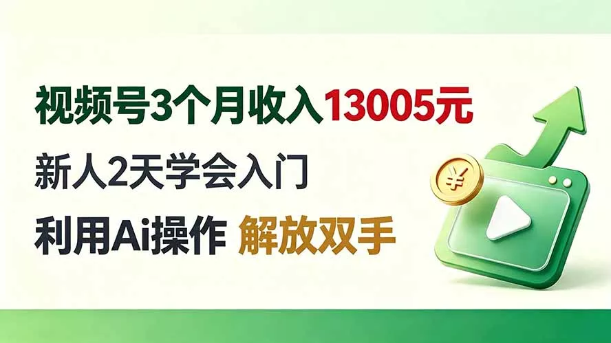 视频号3个月收入13005元， 新人2天学会入门， 利用Ai操作 解放双手！-云梦阁