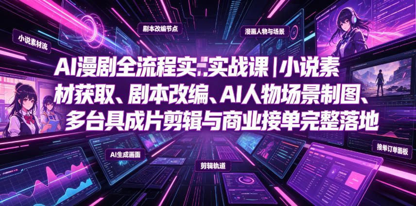 AI漫剧全流程实战课｜小说素材获取、剧本改编、AI人物场景制图、多工具成片剪辑、平台付费变现与商业接单完整落地-云梦阁
